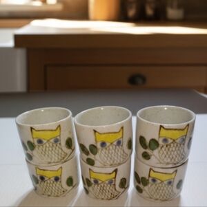 Vtg Otagiri Japan Speckled Stoneware Hand Painted Owl Cups